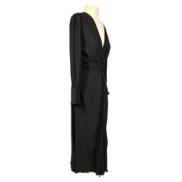 Sandro Paris LBD Black Long Sleeve Wrap Pleated Maxi Dress Luxury Minimalist - Picture 7 of 14